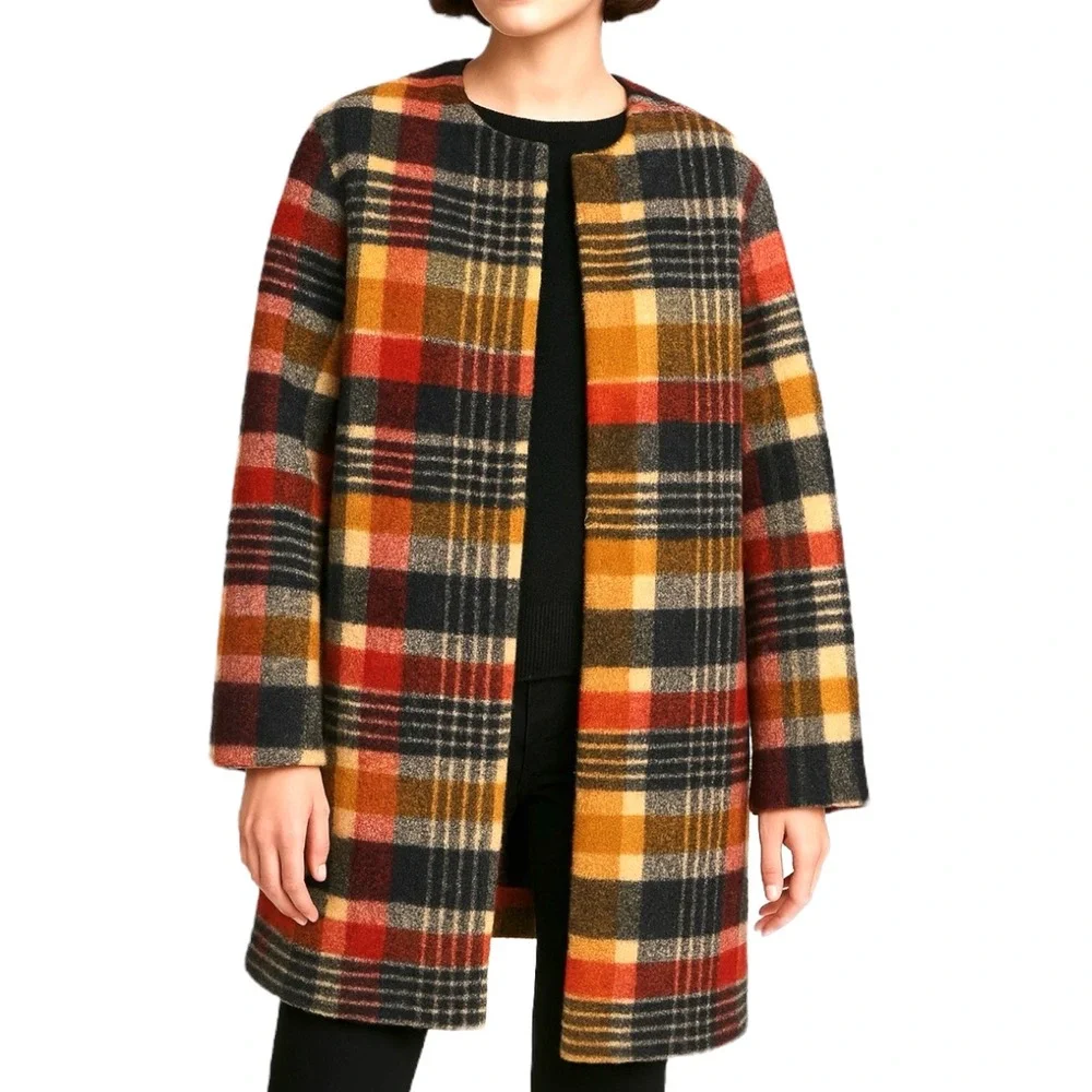 Cynthia Rowley Plaid Boucle‎ Wool Blend Duster Long Coat Jacket Womens Medium - Picture 12 of 12